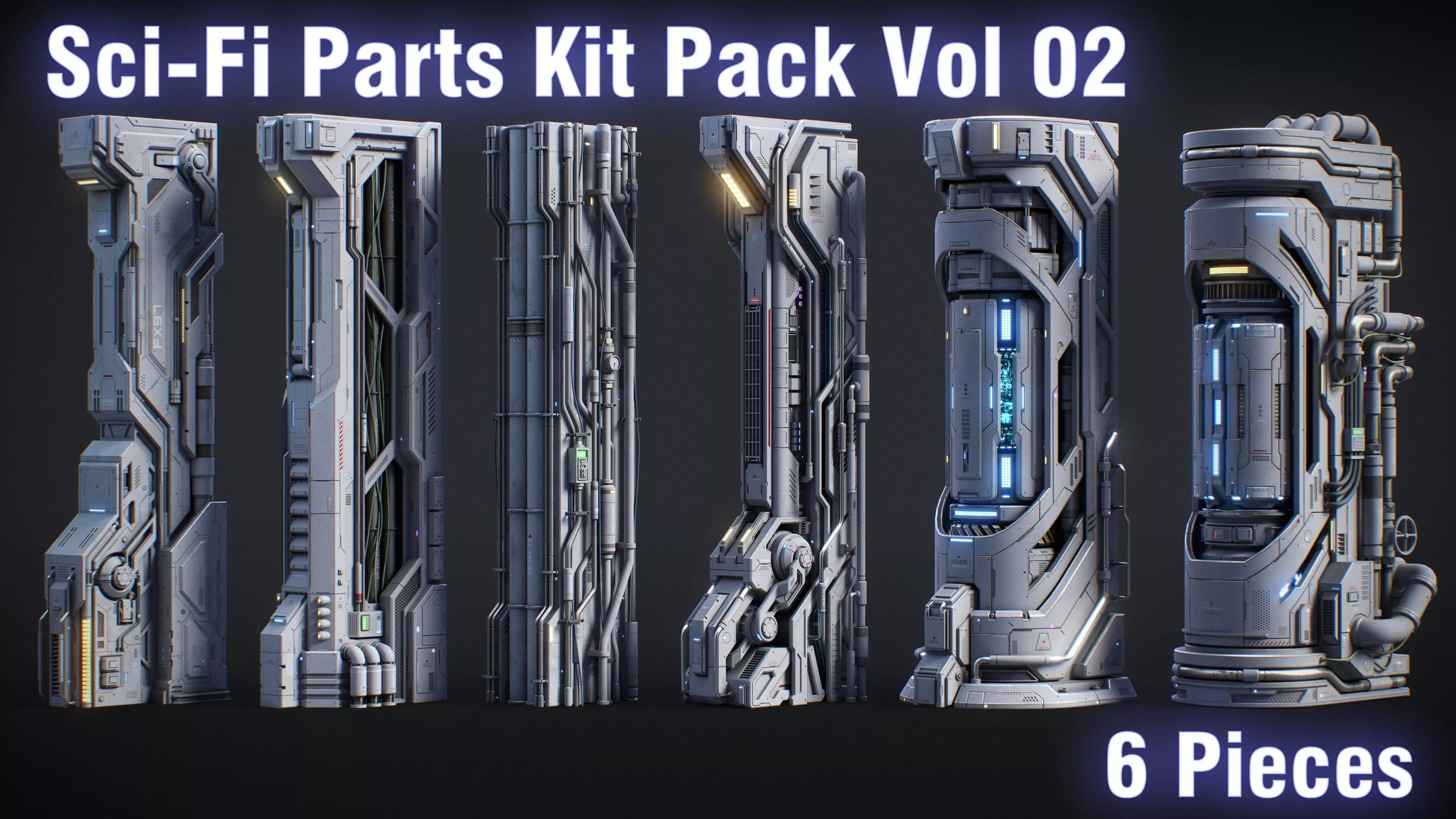 Sci-Fi Parts Kit Pack Vol 02 Column-PBR Low-poly 3D model_0