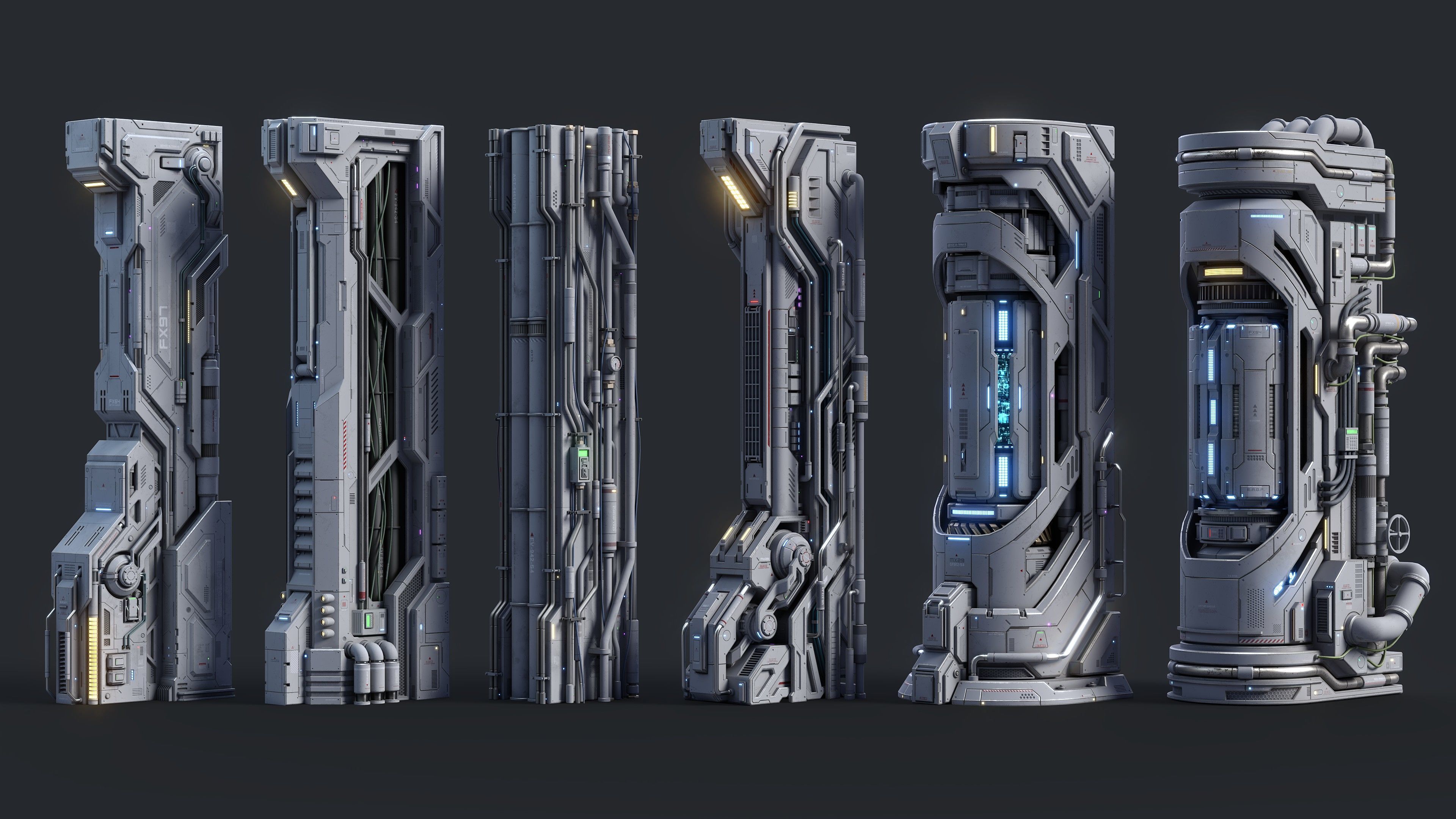 Sci-Fi Parts Kit Pack Vol 02 Column-PBR Low-poly 3D model_2