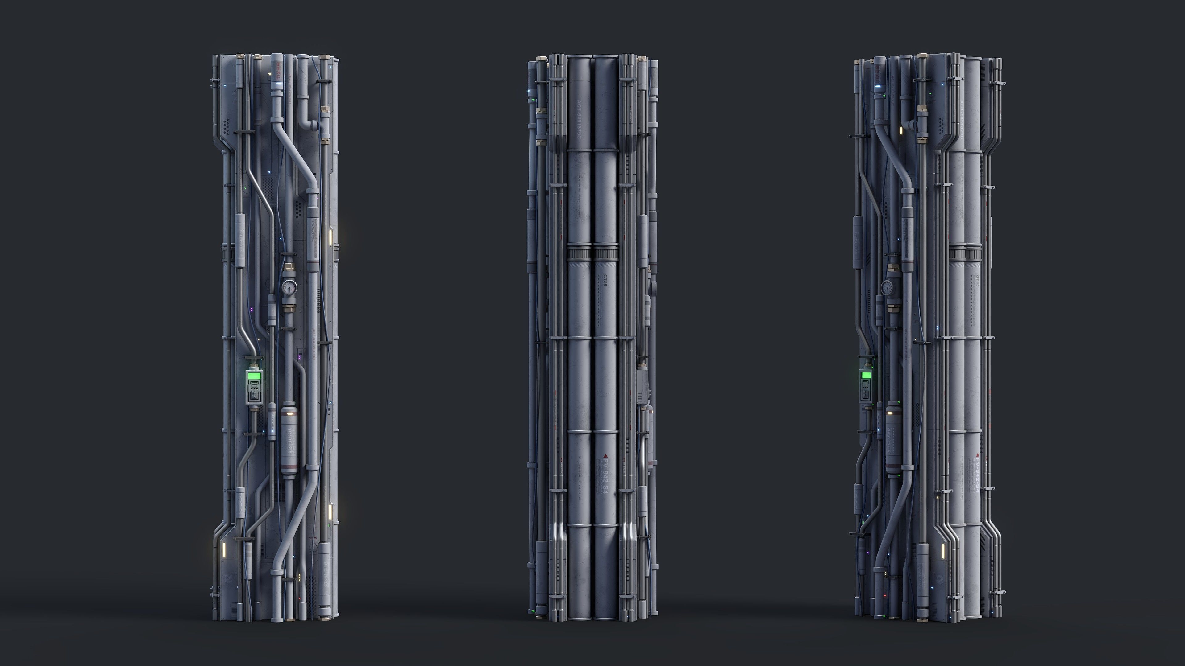 Sci-Fi Parts Kit Pack Vol 02 Column-PBR Low-poly 3D model_16