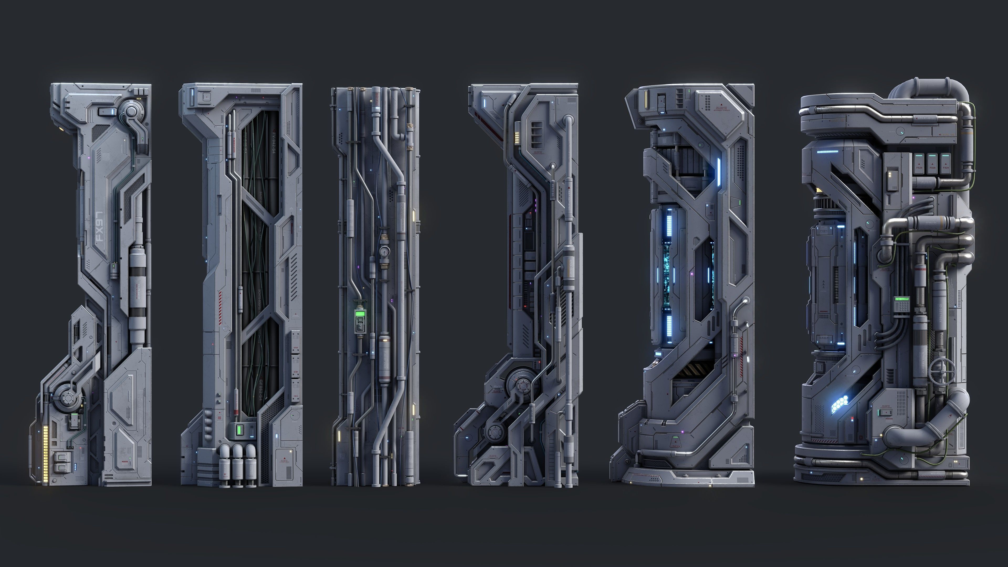 Sci-Fi Parts Kit Pack Vol 02 Column-PBR Low-poly 3D model_1