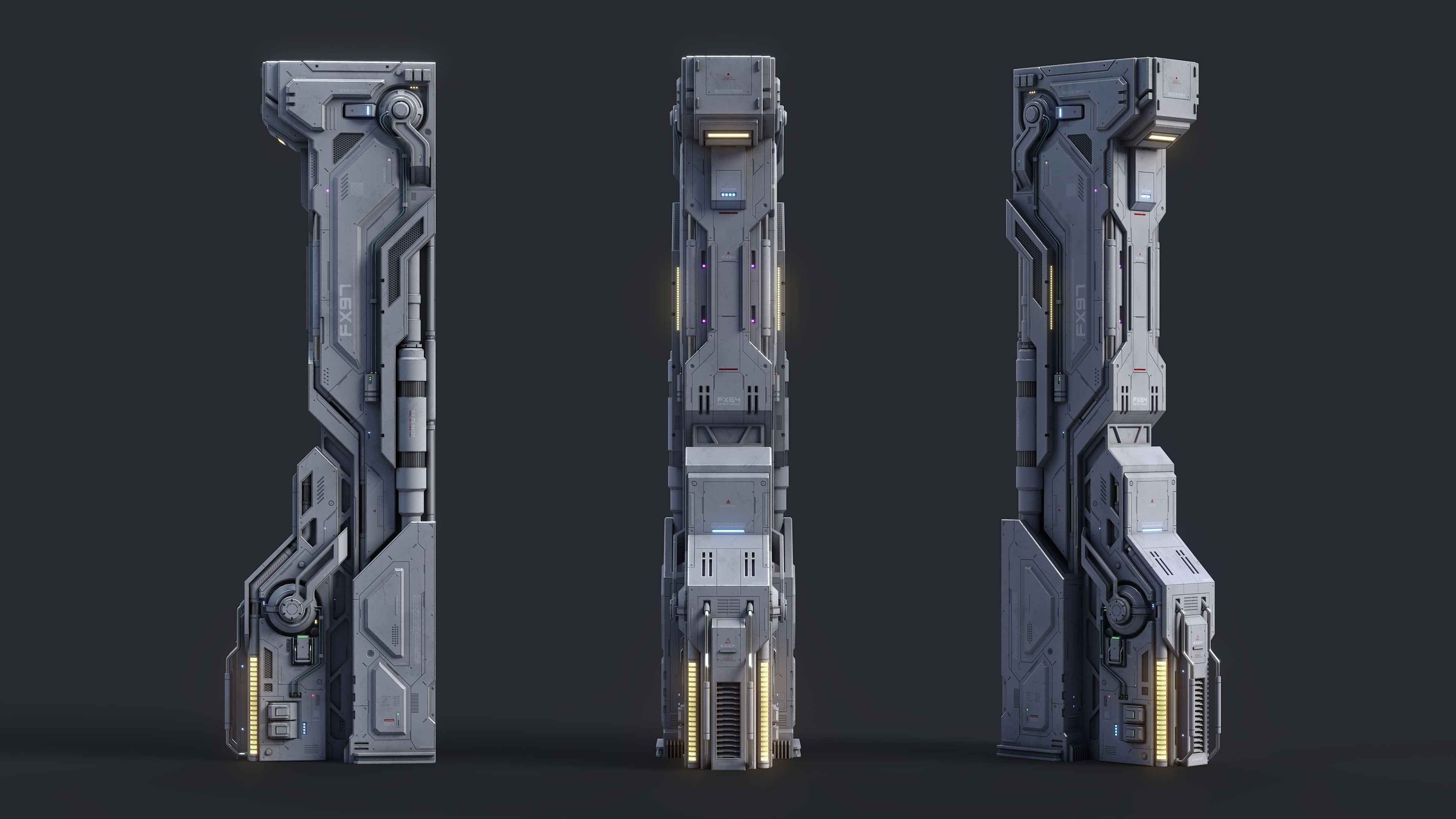 Sci-Fi Parts Kit Pack Vol 02 Column-PBR Low-poly 3D model_4