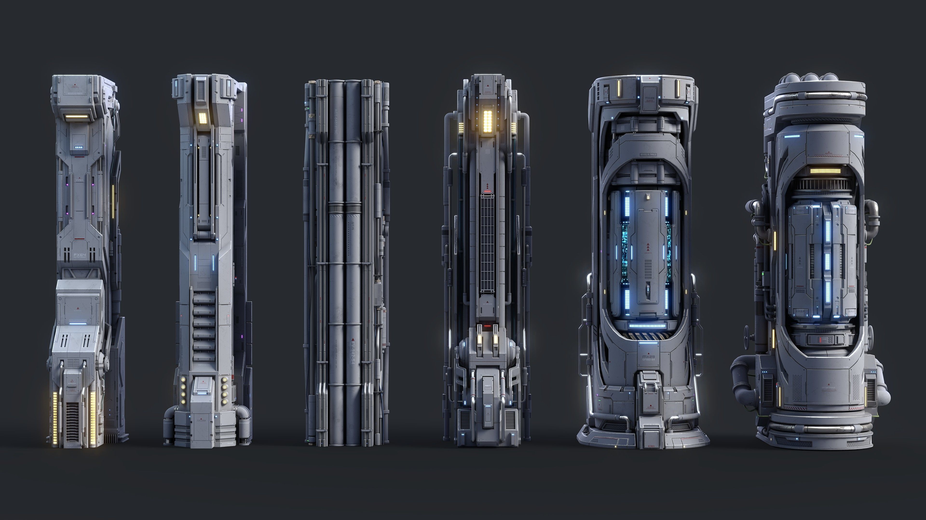 Sci-Fi Parts Kit Pack Vol 02 Column-PBR Low-poly 3D model_3
