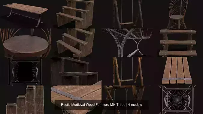 Rustic Medieval Wood Furniture Mix Three