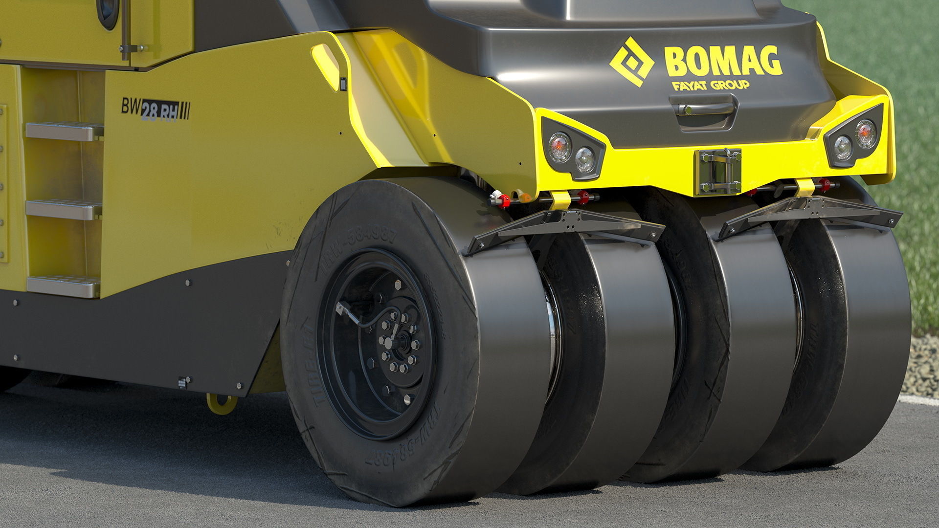 Bomag BW 28 RH Pneumatic Tired Compactor Dusty Rigged 3D model_6