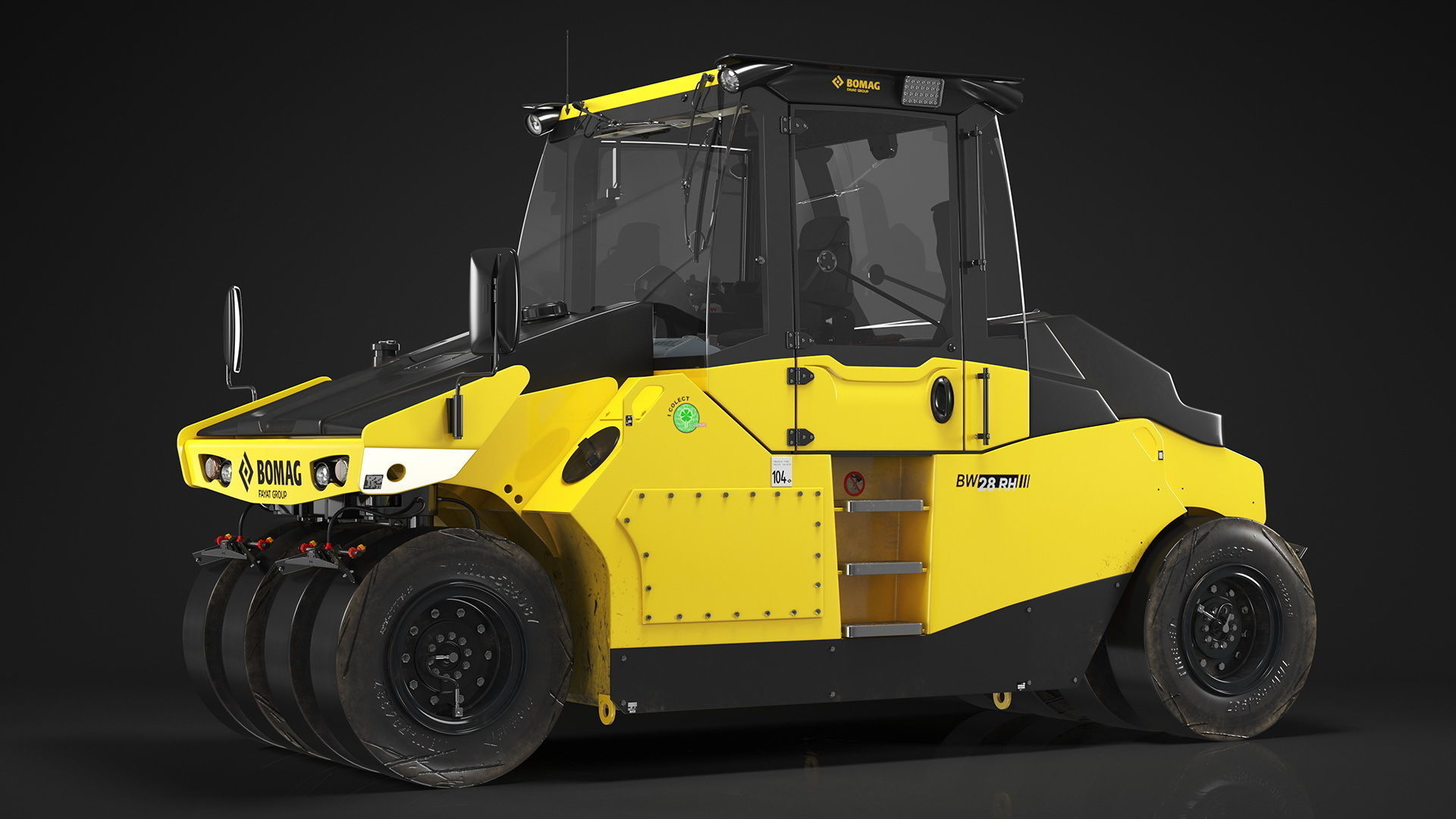 Bomag BW 28 RH Pneumatic Tired Compactor Dusty Rigged 3D model_8