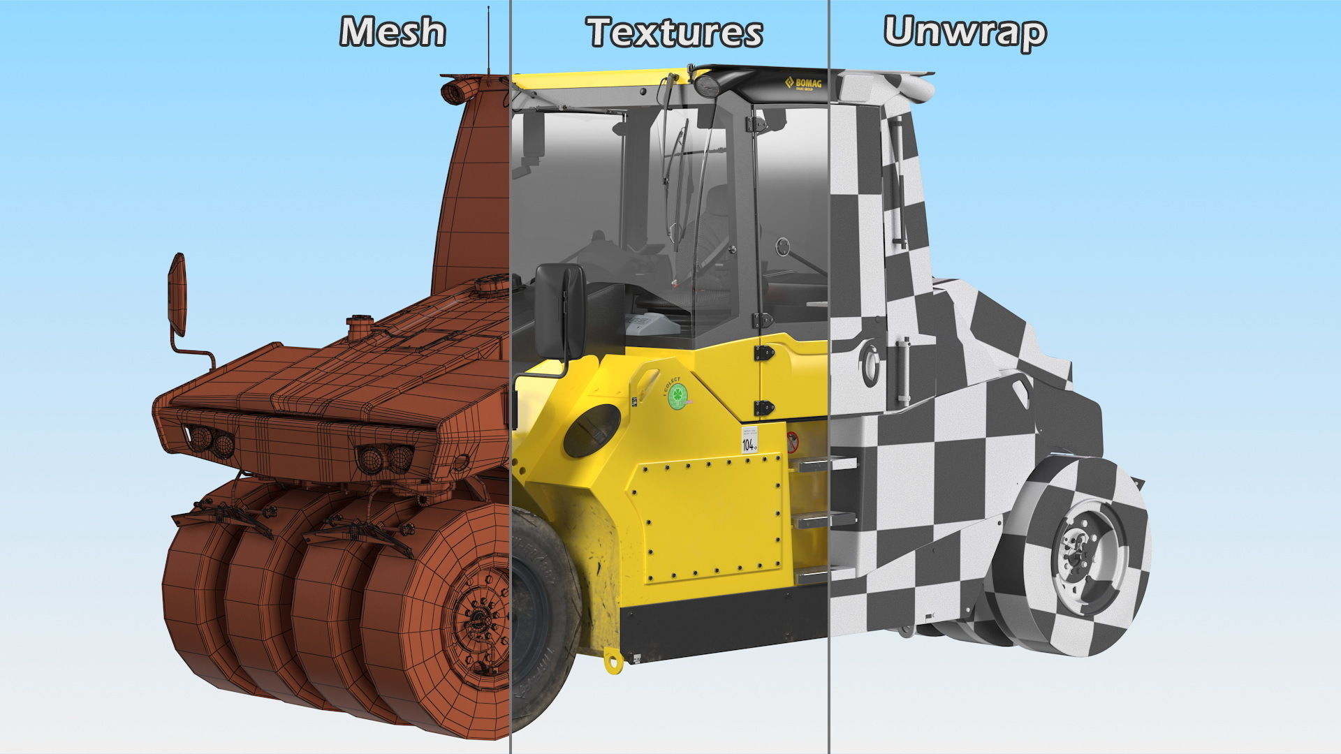 Bomag BW 28 RH Pneumatic Tired Compactor Dusty Rigged 3D model_23