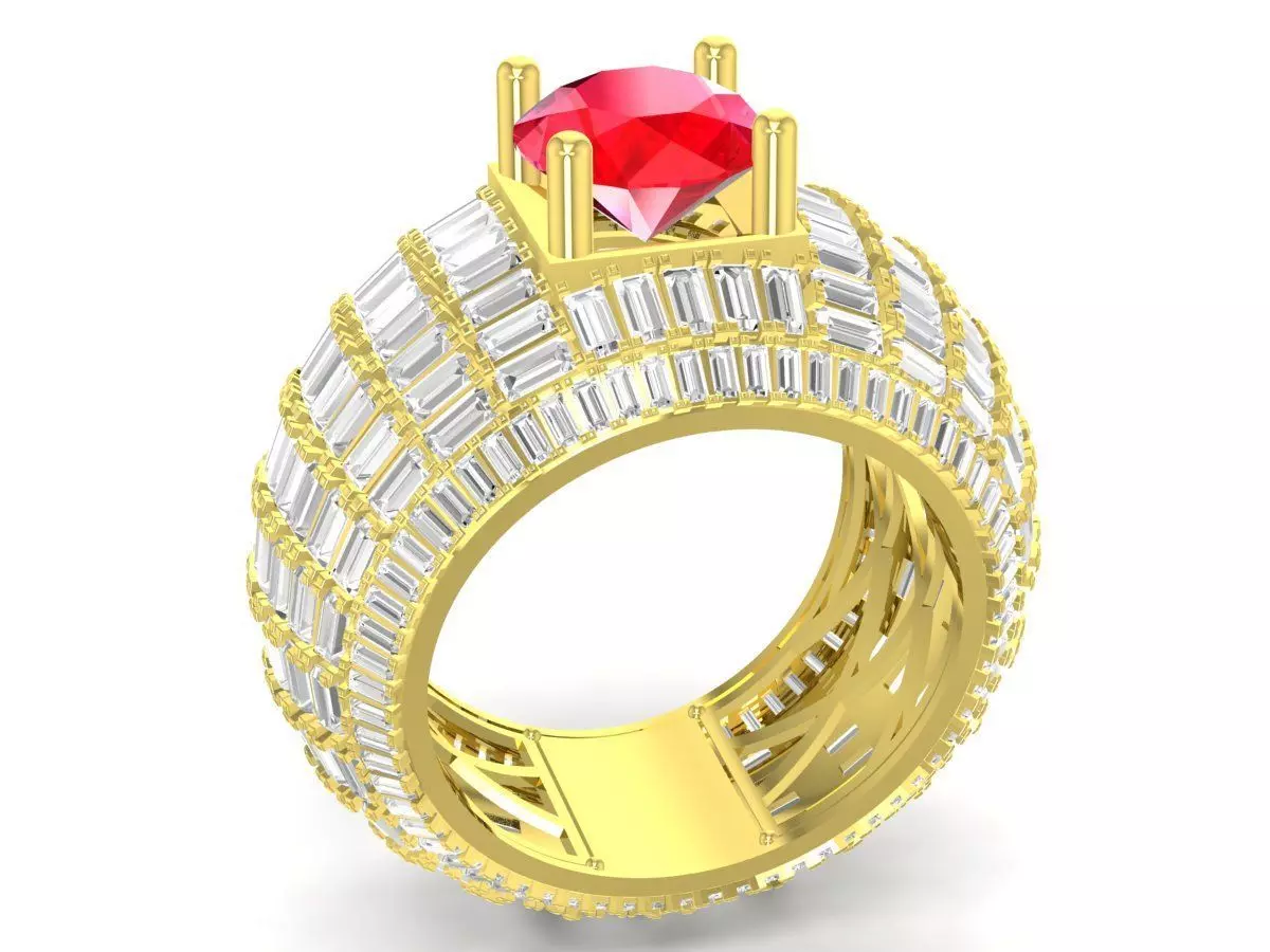 Luxury Baguette Diamond Ring with Center Gem for Men 3704 3D print model