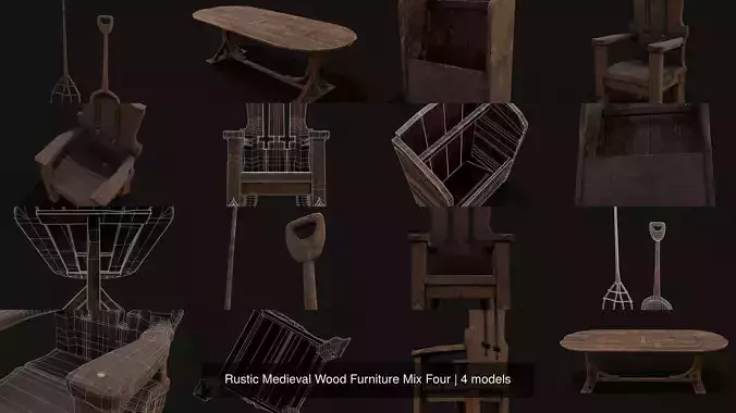 Rustic Medieval Wood Furniture Mix Four