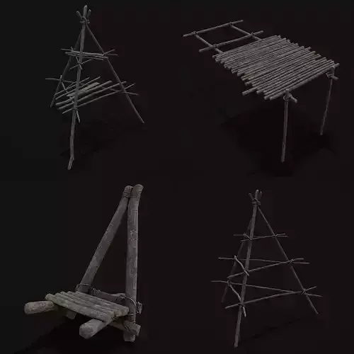 Rustic Medieval Wood Furniture Mix  Five 3D Model Collection