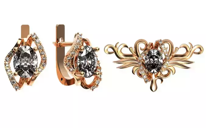  elegant set of pendant and earrings with big oval stone