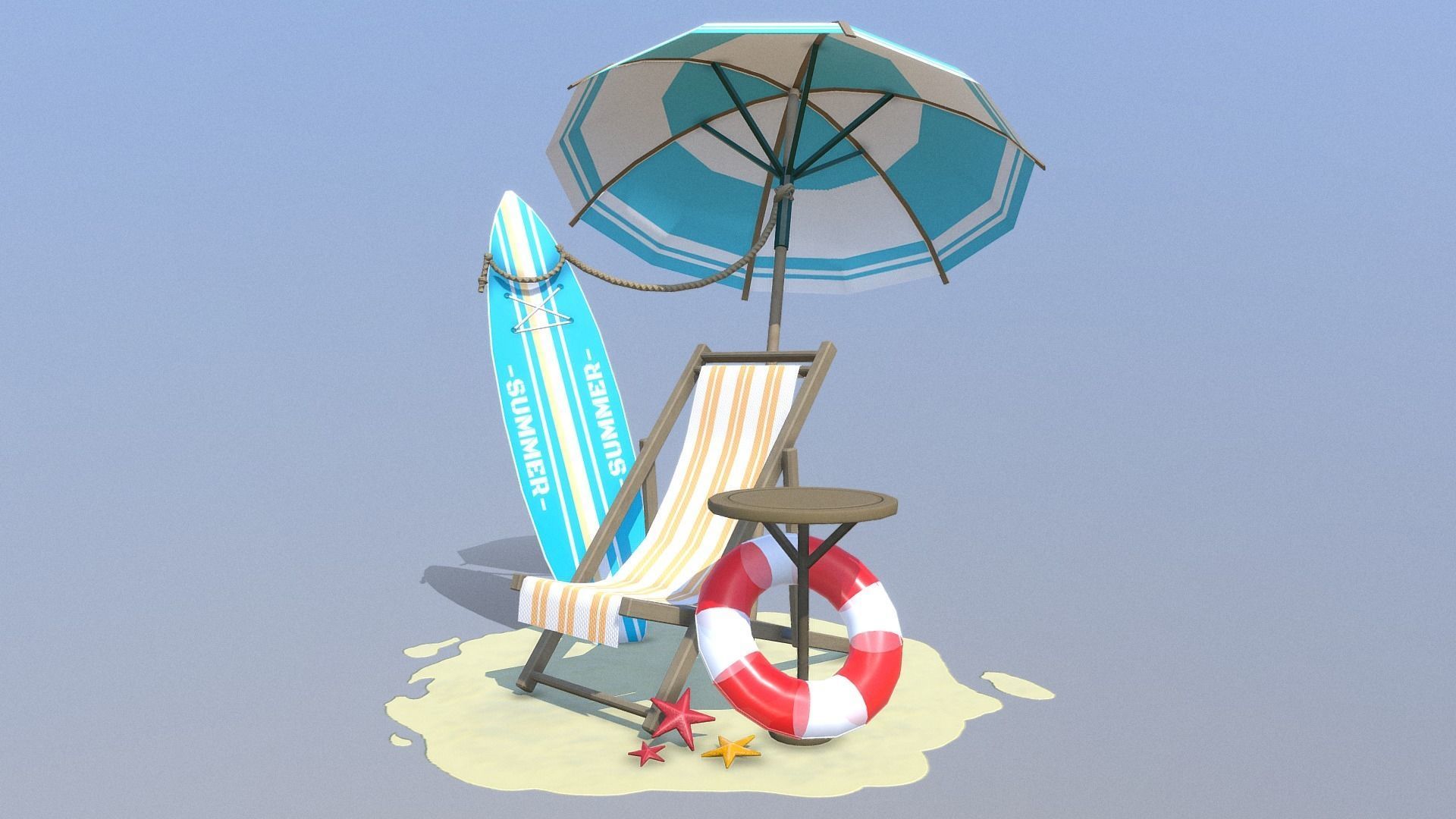 Beach Scene Low-poly 3D model_1