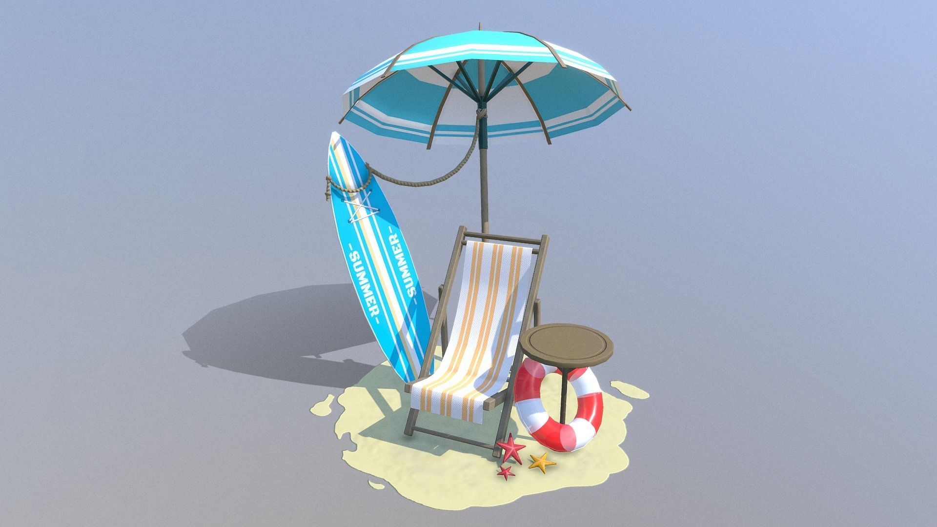 Beach Scene Low-poly 3D model_11