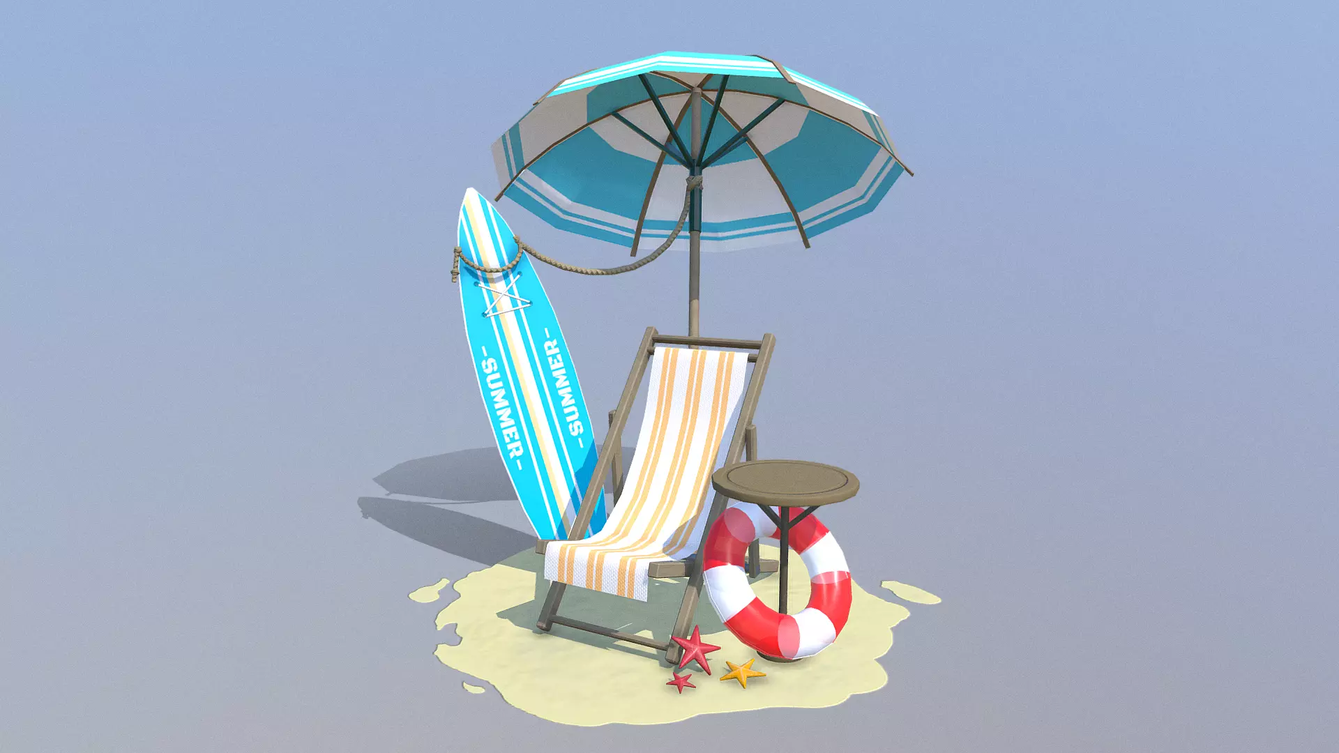 Beach Scene Low-poly 3D model_0