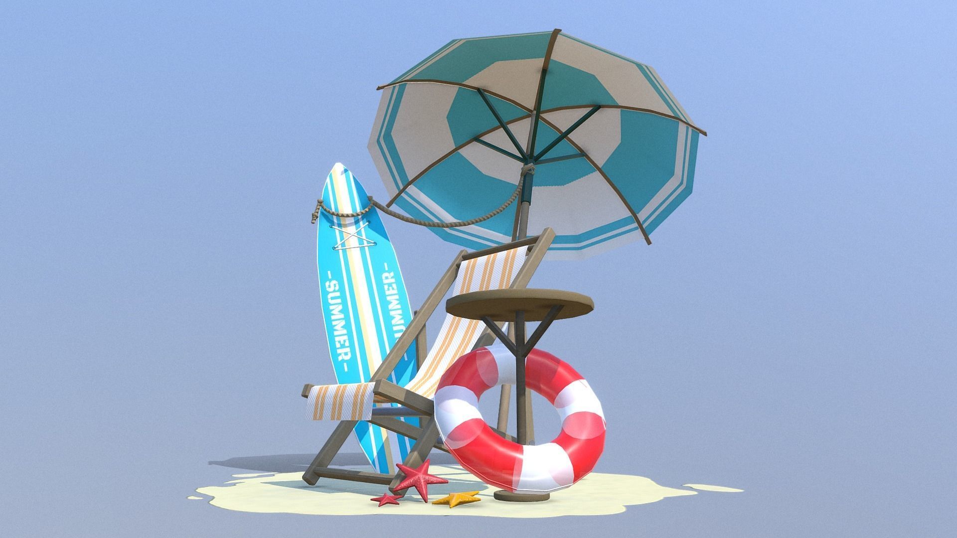 Beach Scene Low-poly 3D model_7