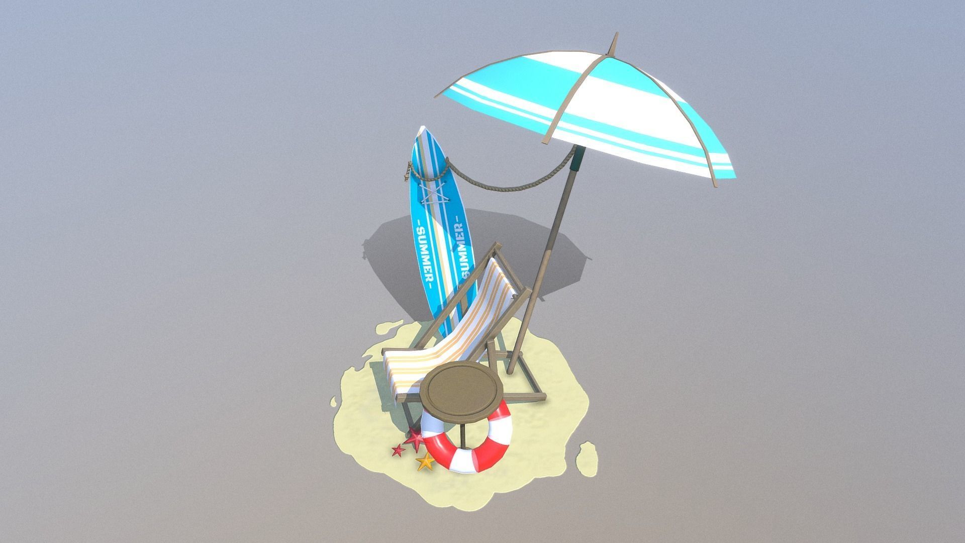 Beach Scene Low-poly 3D model_9