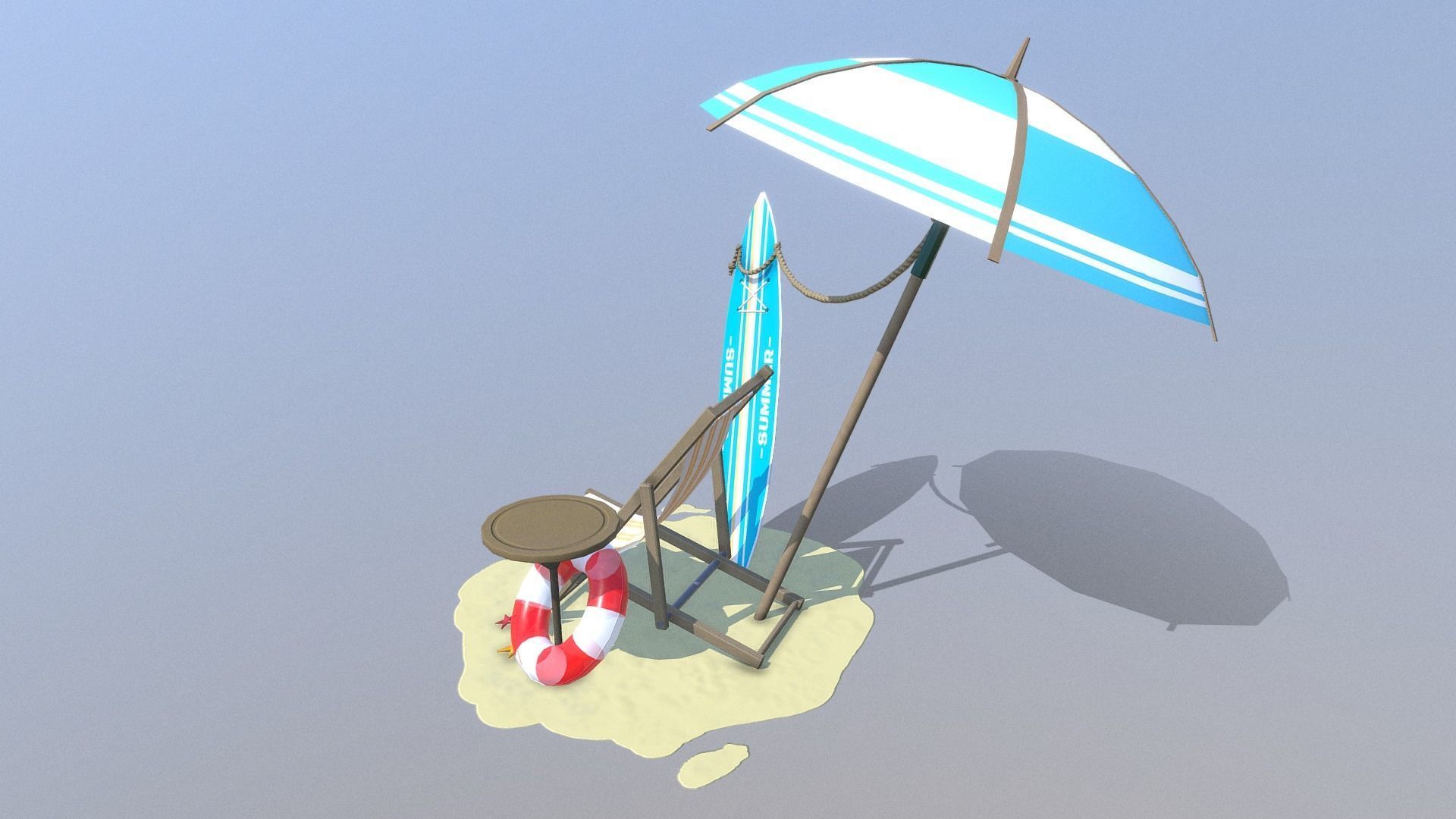 Beach Scene Low-poly 3D model_2