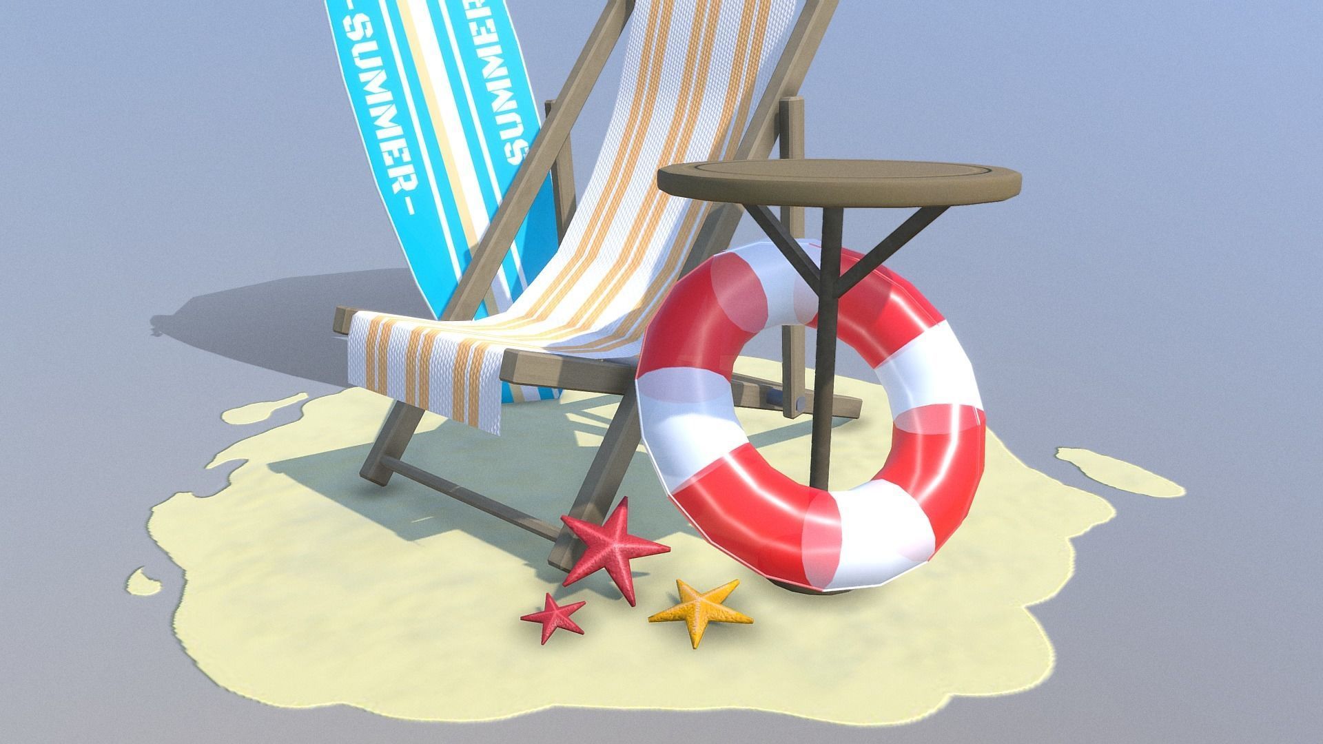 Beach Scene Low-poly 3D model_5