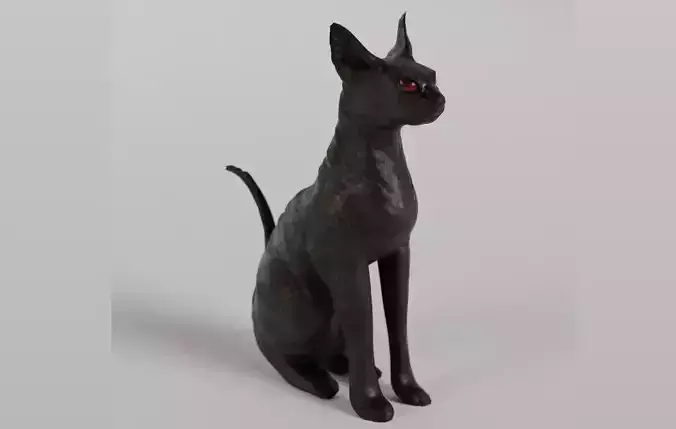 Red Eyed Cat Statue - Low Poly