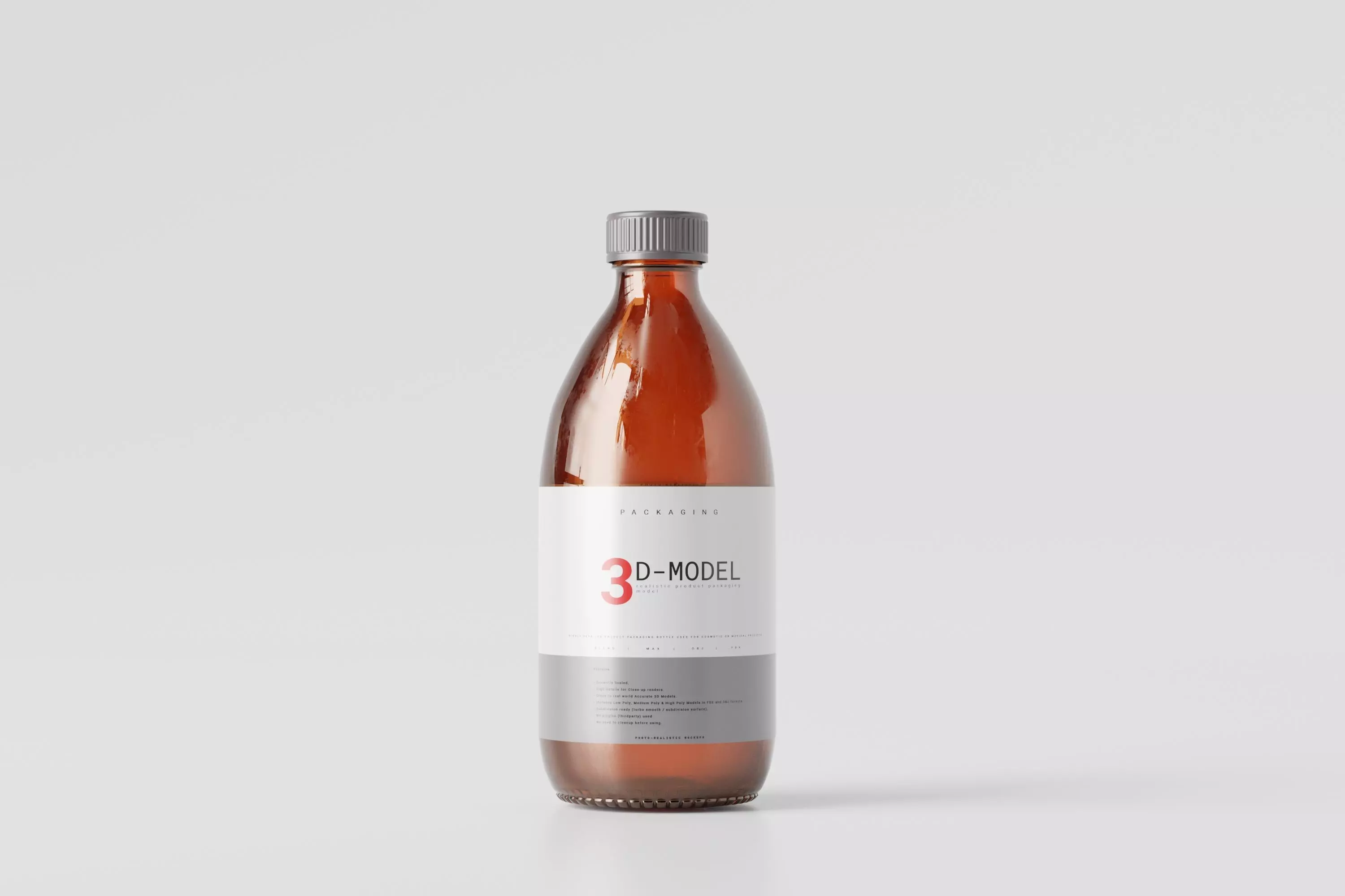 Amber Glass Cosmetic or Medicine Packaging Bottle Low-poly 3D model