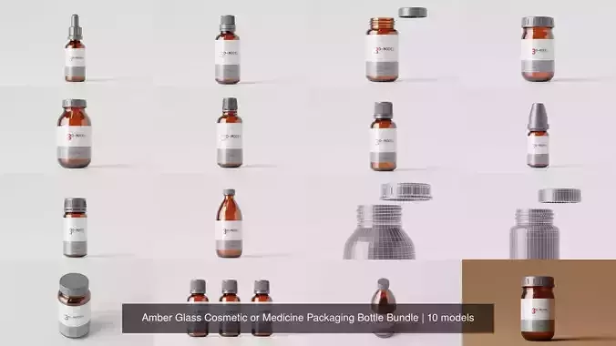 Amber Glass Cosmetic or Medicine Packaging Bottle Bundle