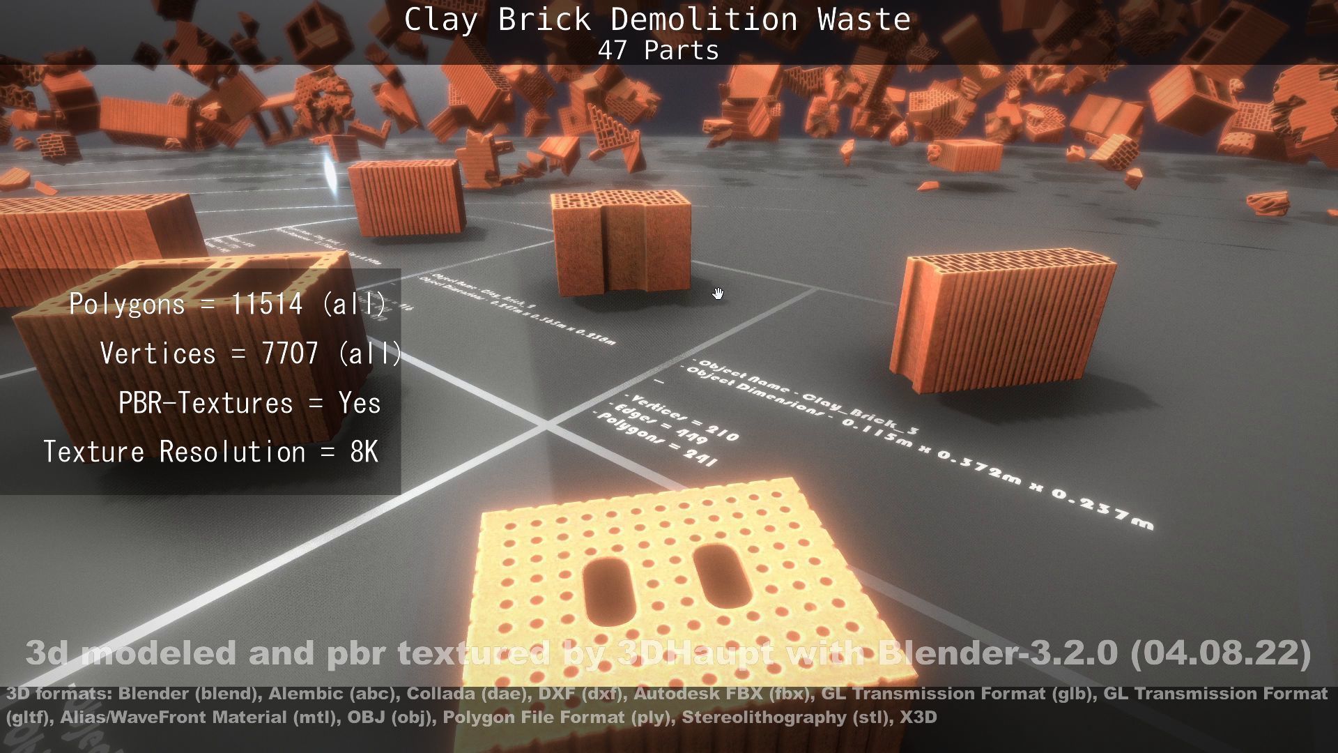 Clay Brick Demolition Waste Low-poly 3D model_149