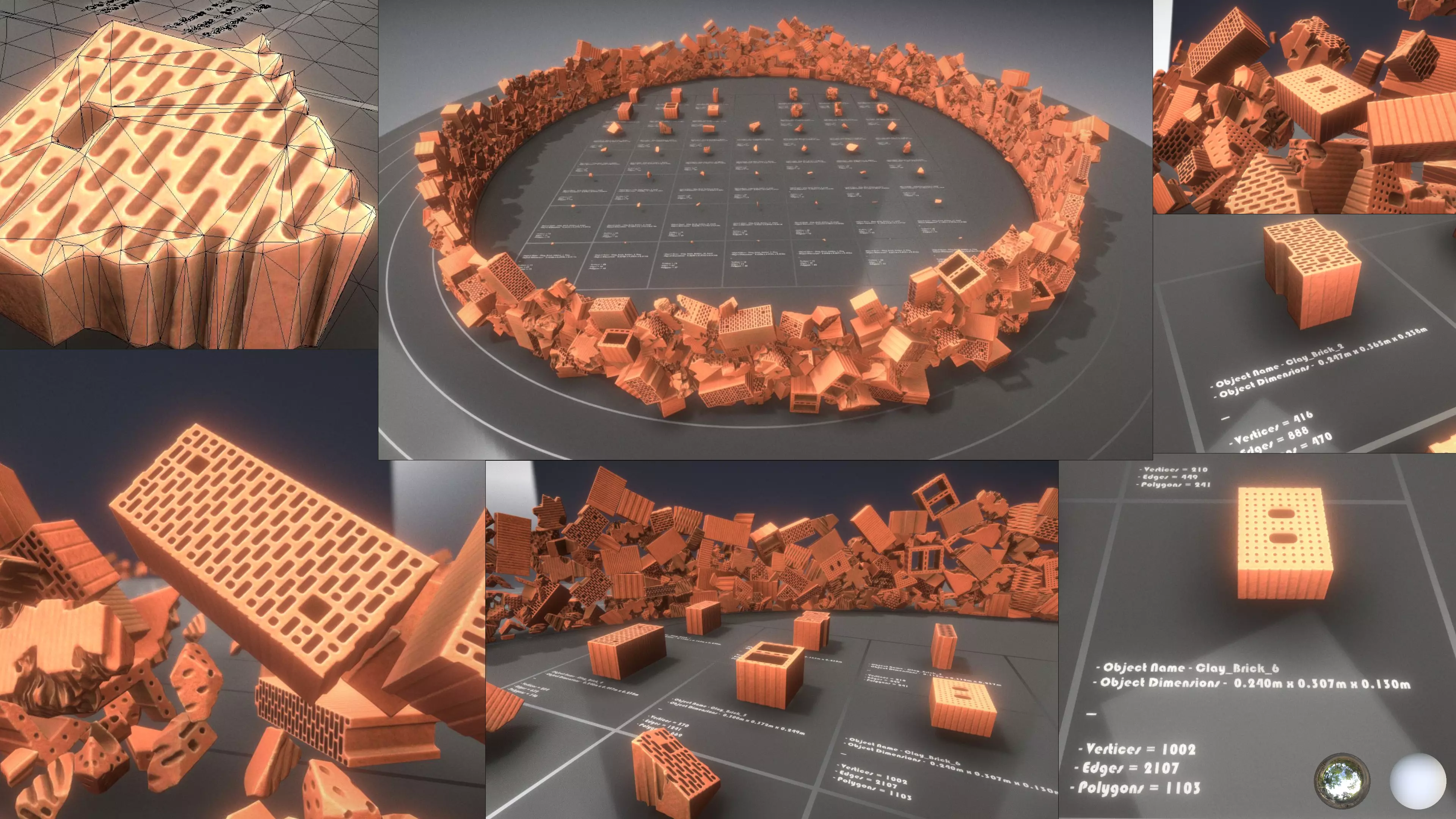 Clay Brick Demolition Waste Low-poly 3D model_0