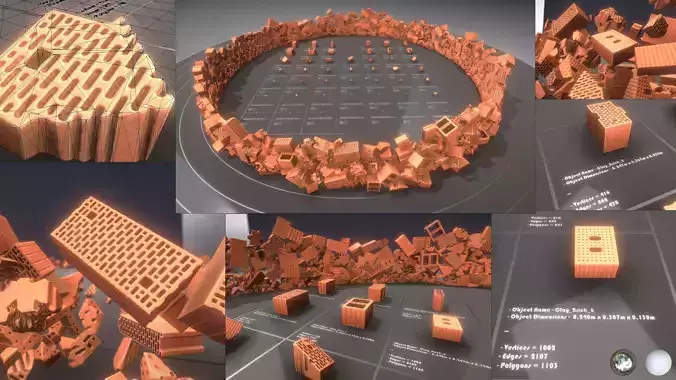 Clay Brick Demolition Waste Low-poly 3D model