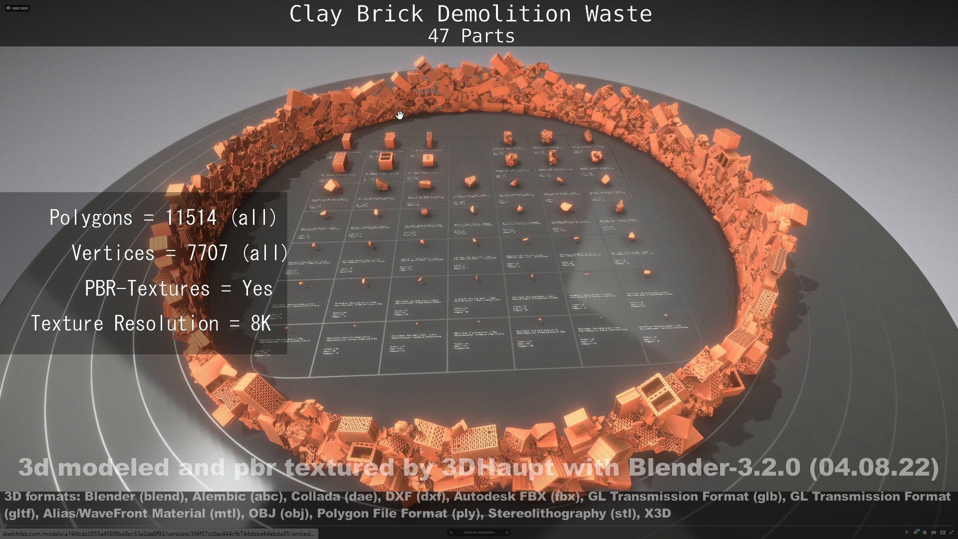 Clay Brick Demolition Waste Low-poly 3D model_125