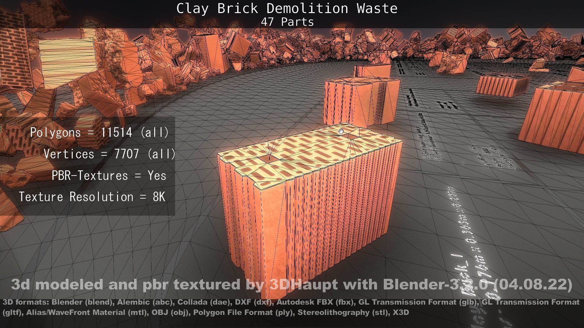 Clay Brick Demolition Waste Low-poly 3D model_128