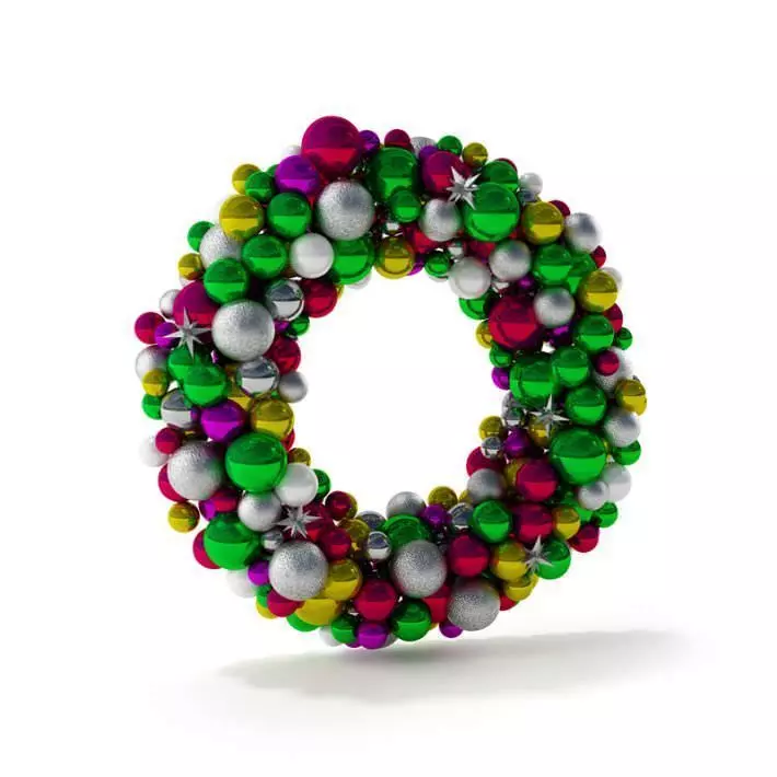 Multicolored Christmas Bulb Wreath 3D model_0