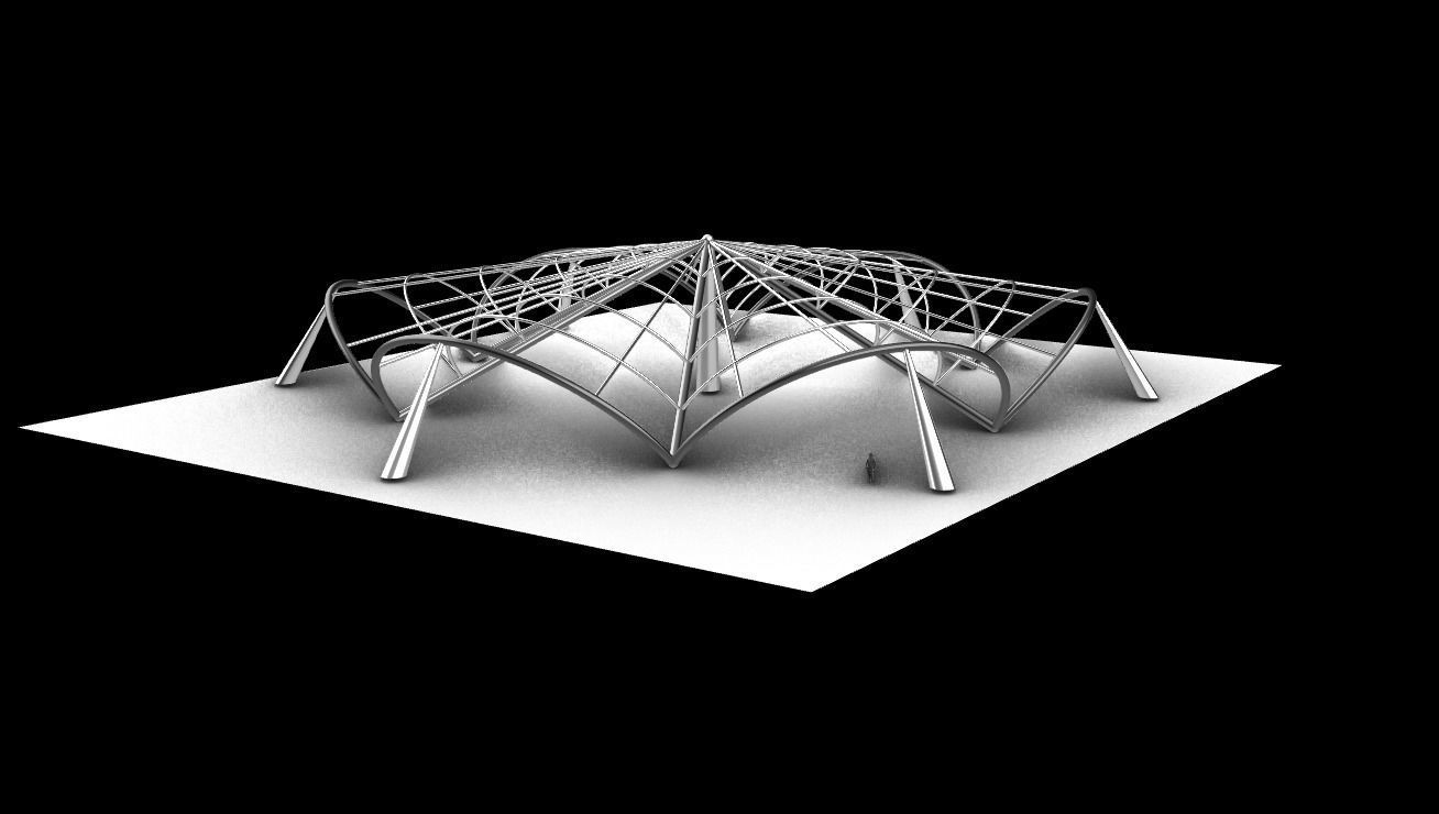 Architectural Pavilion Structure 6 sides 3D model_4