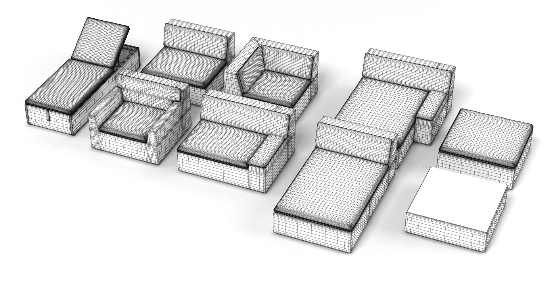 Dedon Lou Modular Rattan Garden Furniture Collection 3D model_2