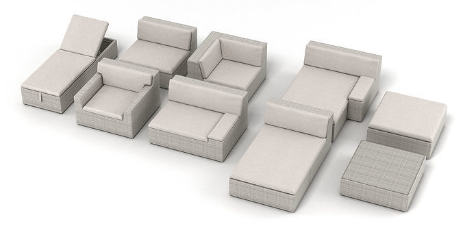 Dedon Lou Modular Rattan Garden Furniture Collection 3D model