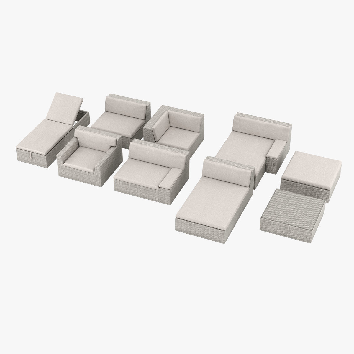 Dedon Lou Modular Rattan Garden Furniture Collection 3D model_16