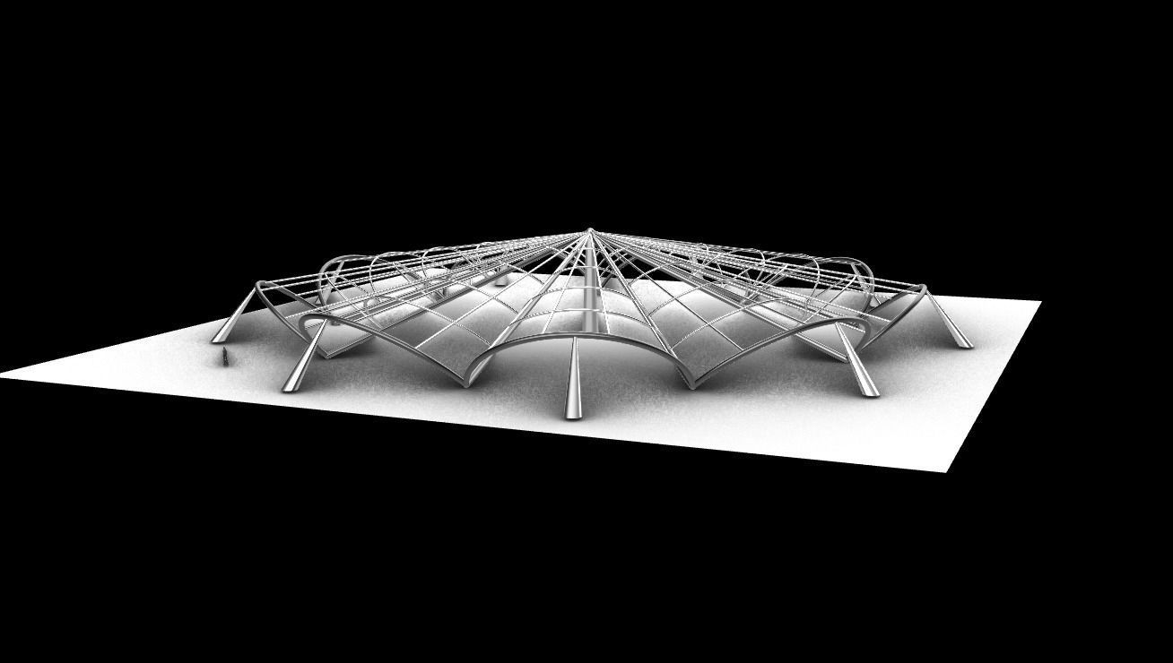 Architectural Pavilion Structure 7 sides 3D model_4