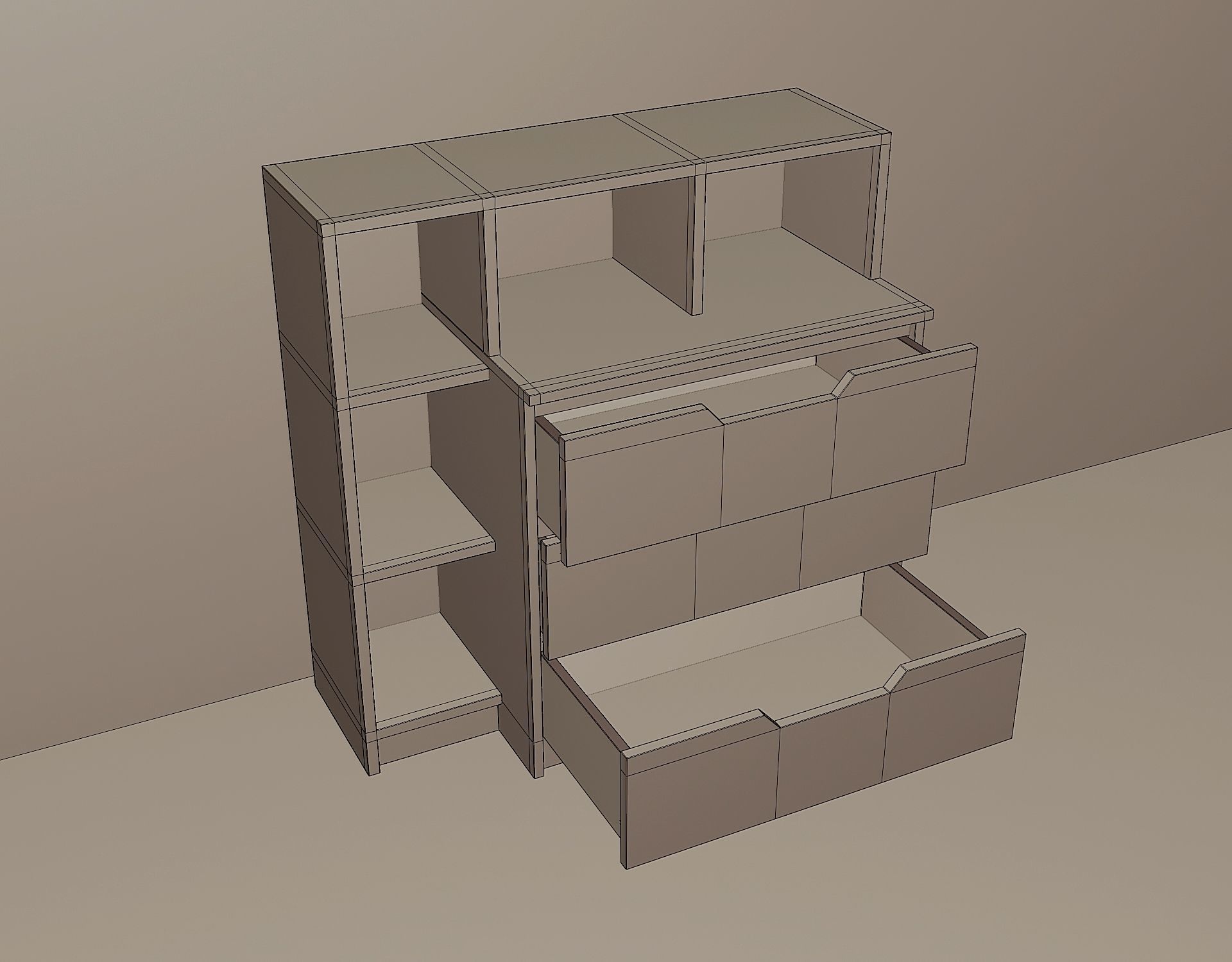 A simple model of a modern chest of drawers Low-poly 3D model_2