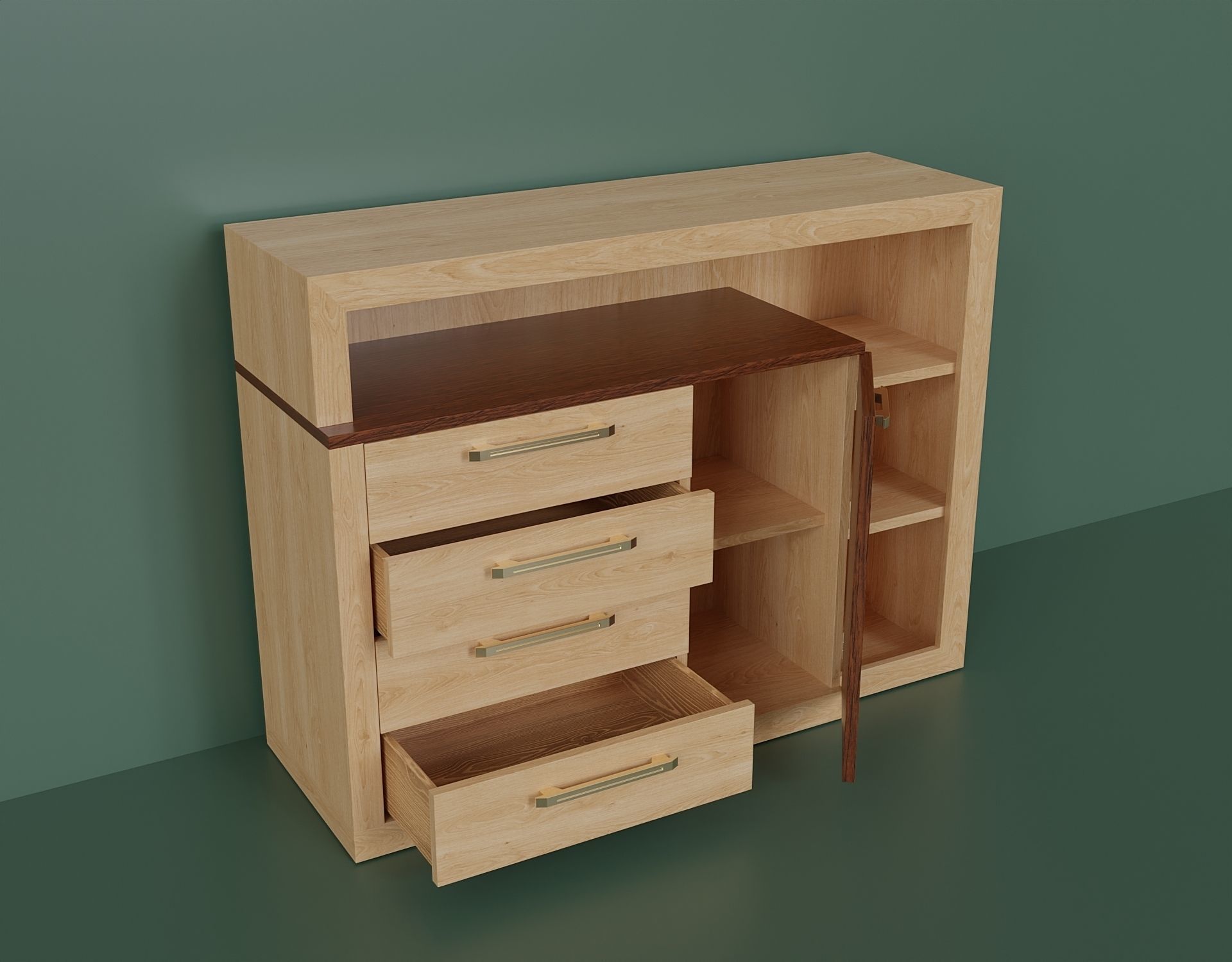 modern chest of drawers Low-poly 3D model_1
