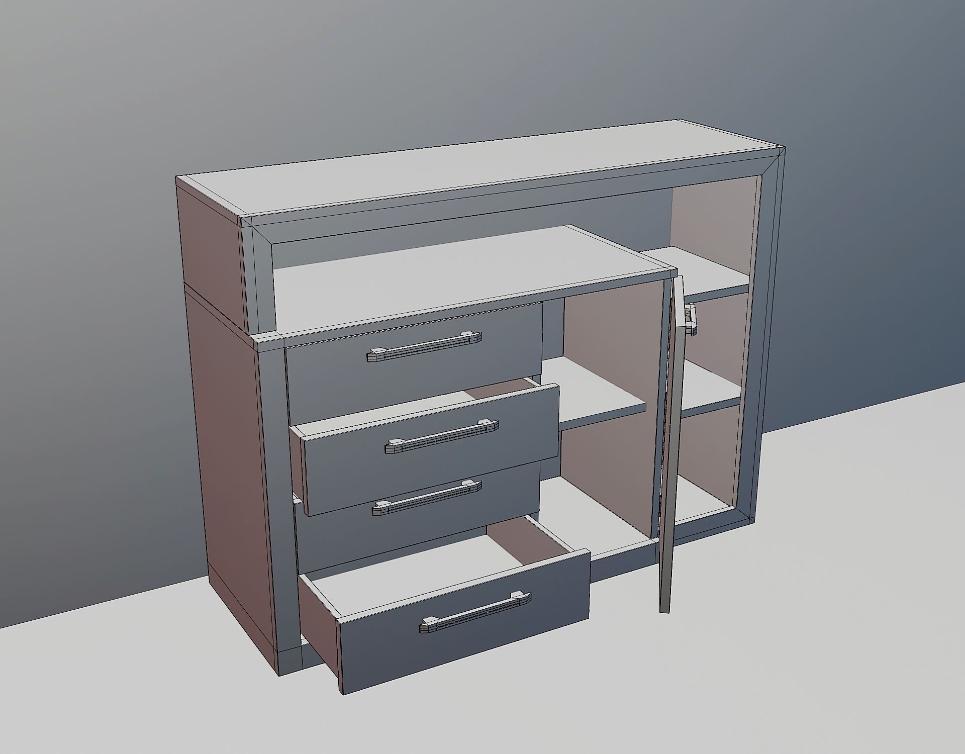 modern chest of drawers Low-poly 3D model_2