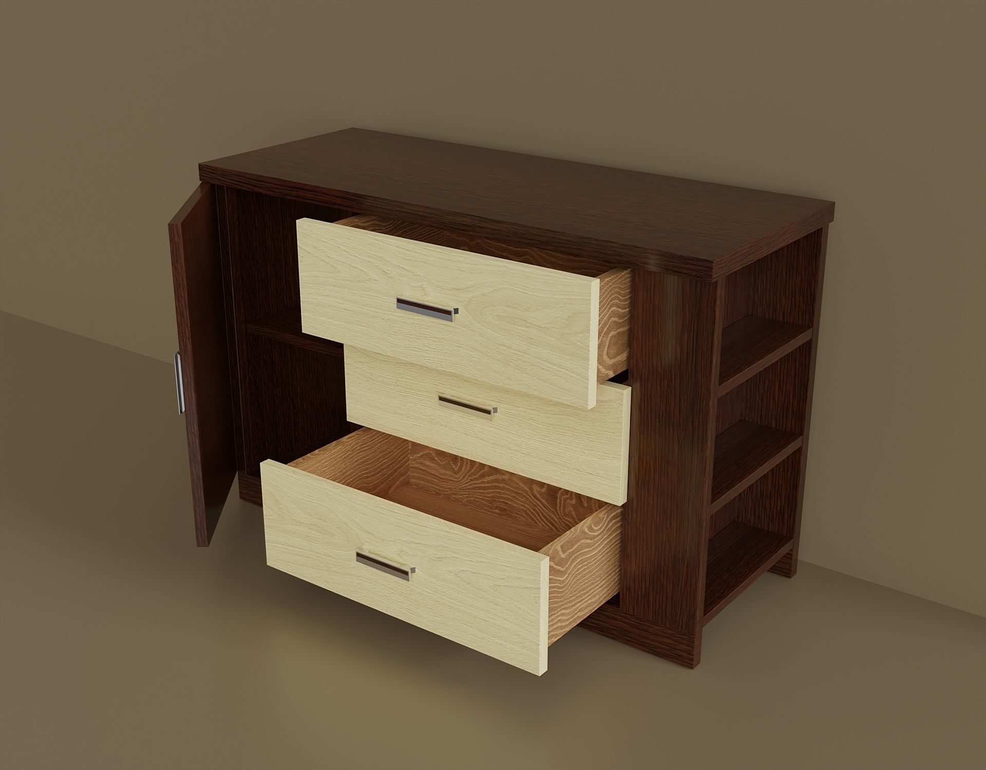 simple modern chest of drawers Low-poly 3D model_1
