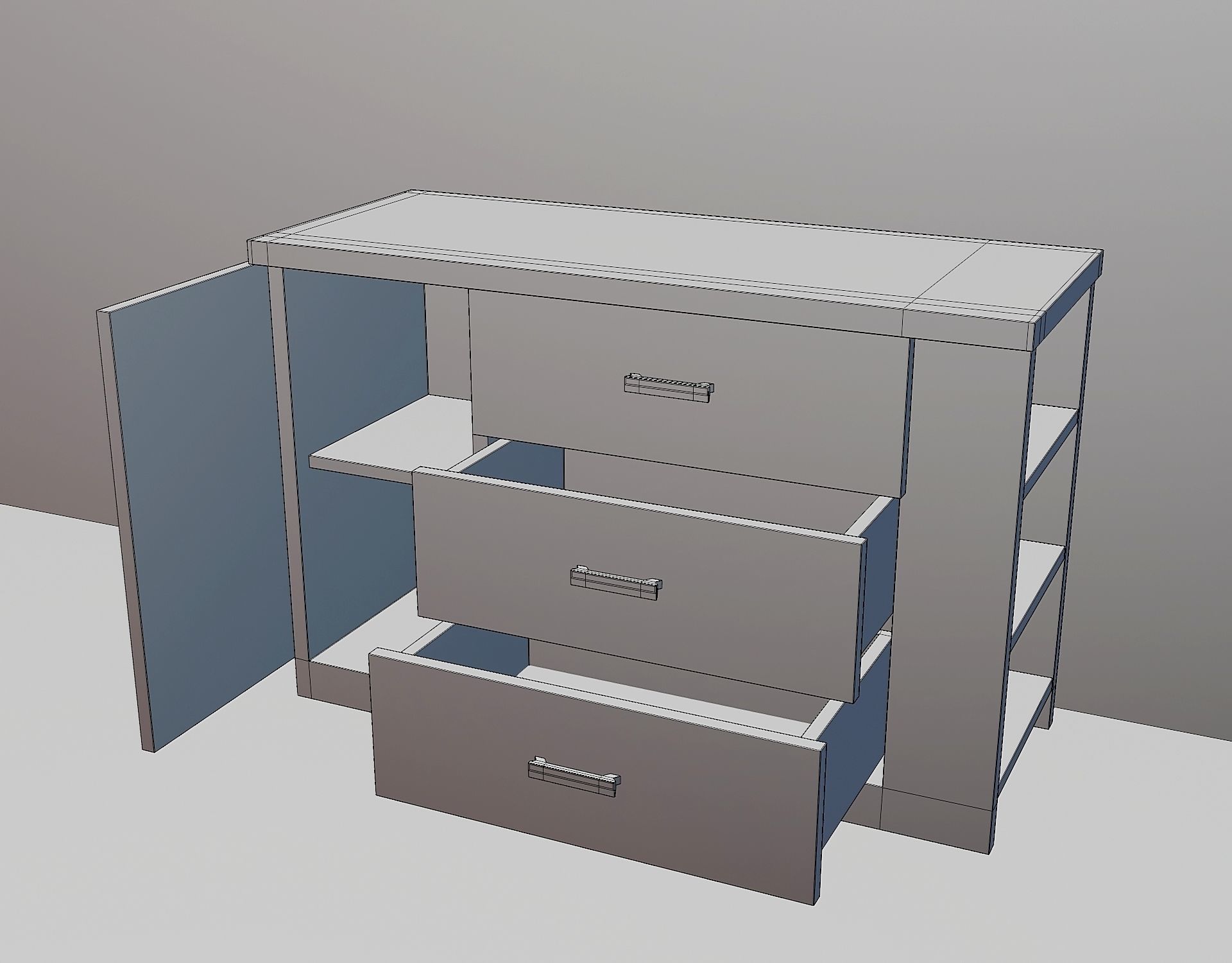 simple modern chest of drawers Low-poly 3D model_2