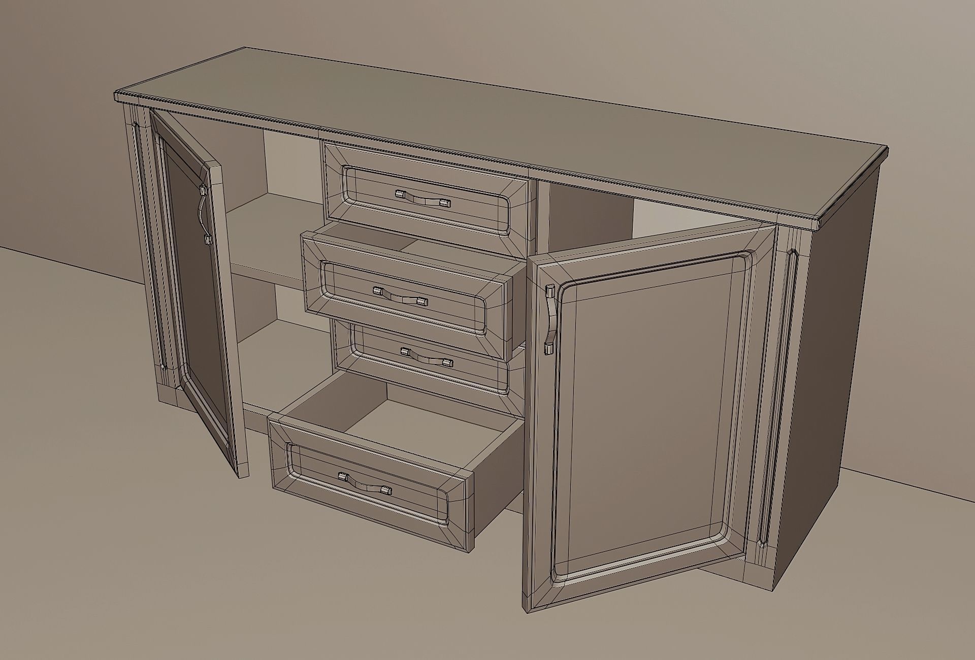 A simple model of a modern chest of drawers Low-poly 3D model_2