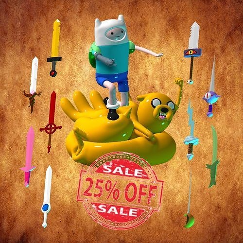 PACK OF 10 ADVENTURE TIME SWORD AND EXCLUSIVE PEN HOLDER STATUE 3D print model
