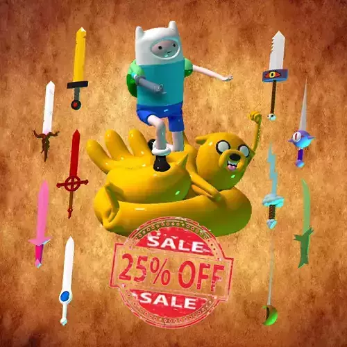 PACK OF 10 ADVENTURE TIME SWORD AND EXCLUSIVE PEN HOLDER STATUE 3D print model