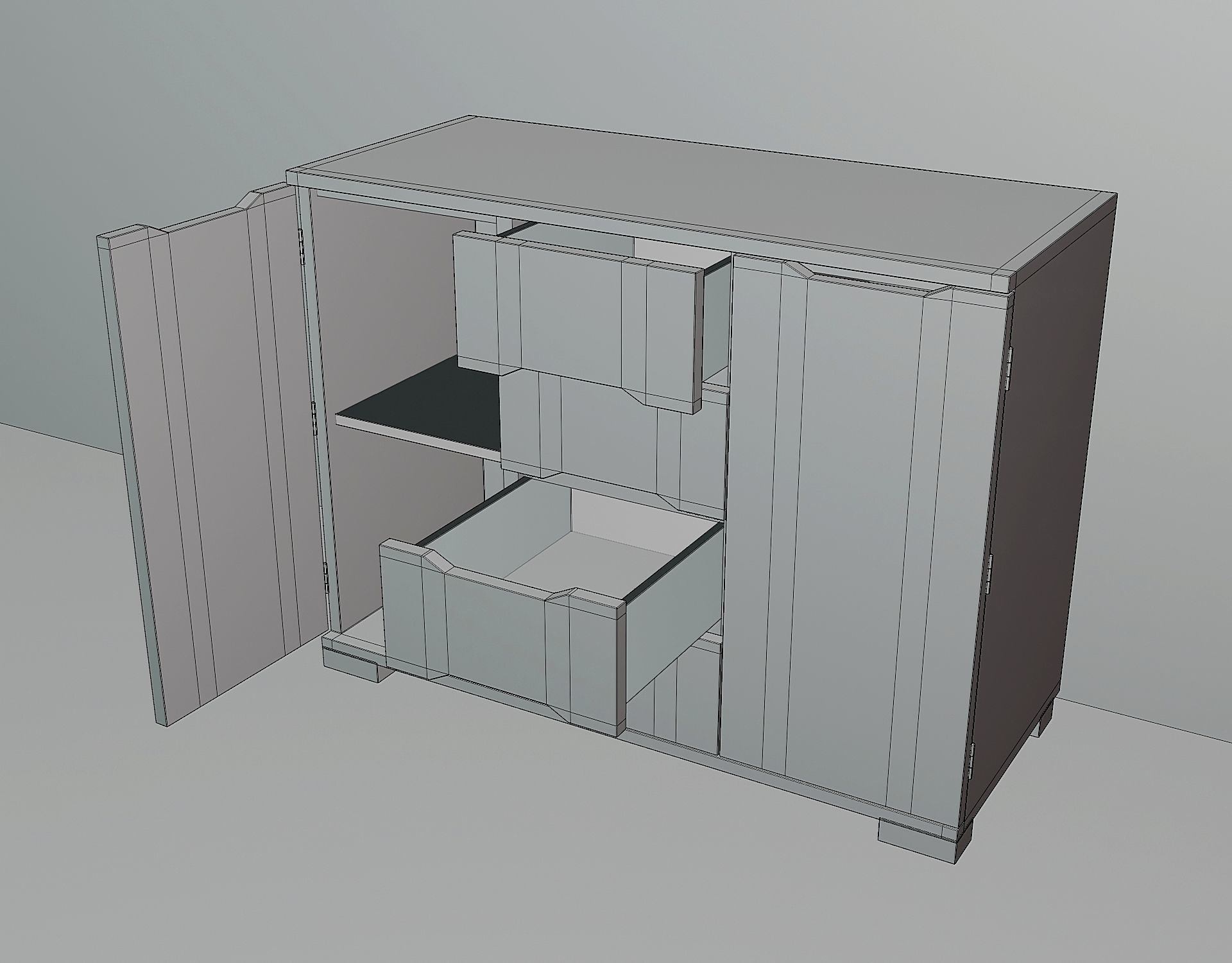 A simple model of a modern chest of drawers Low-poly 3D model_2