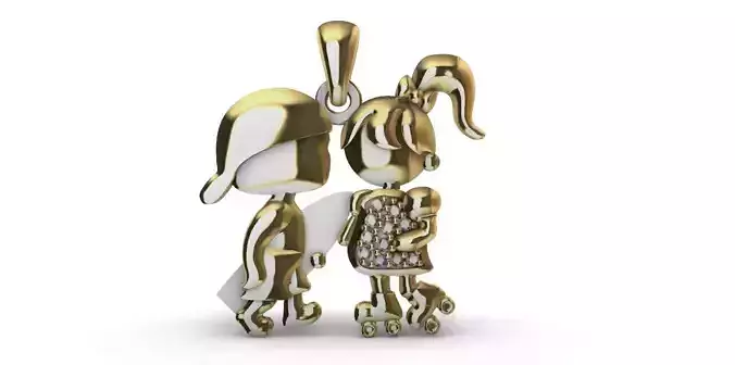 Boy and Girl with Brilhants Pendant 3D print model
