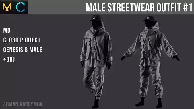 Male Streetwear Outfit Marvelous Designer Project and OBJ