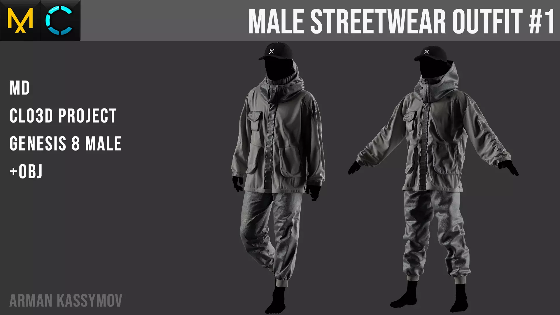 Male Streetwear Outfit Marvelous Designer Project and OBJ 3D model ...