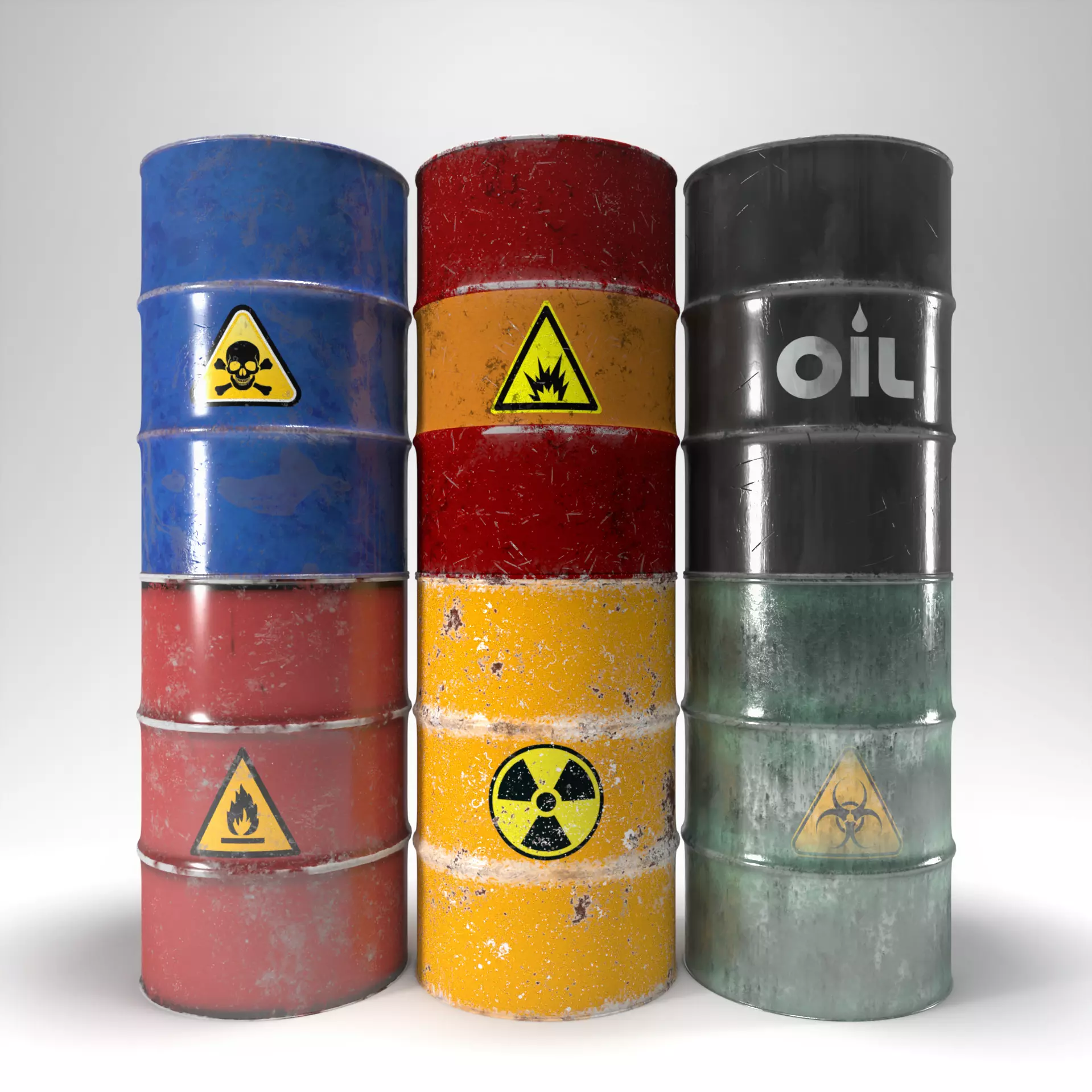 Damaged Barrels Pack Low-poly 3D model_0