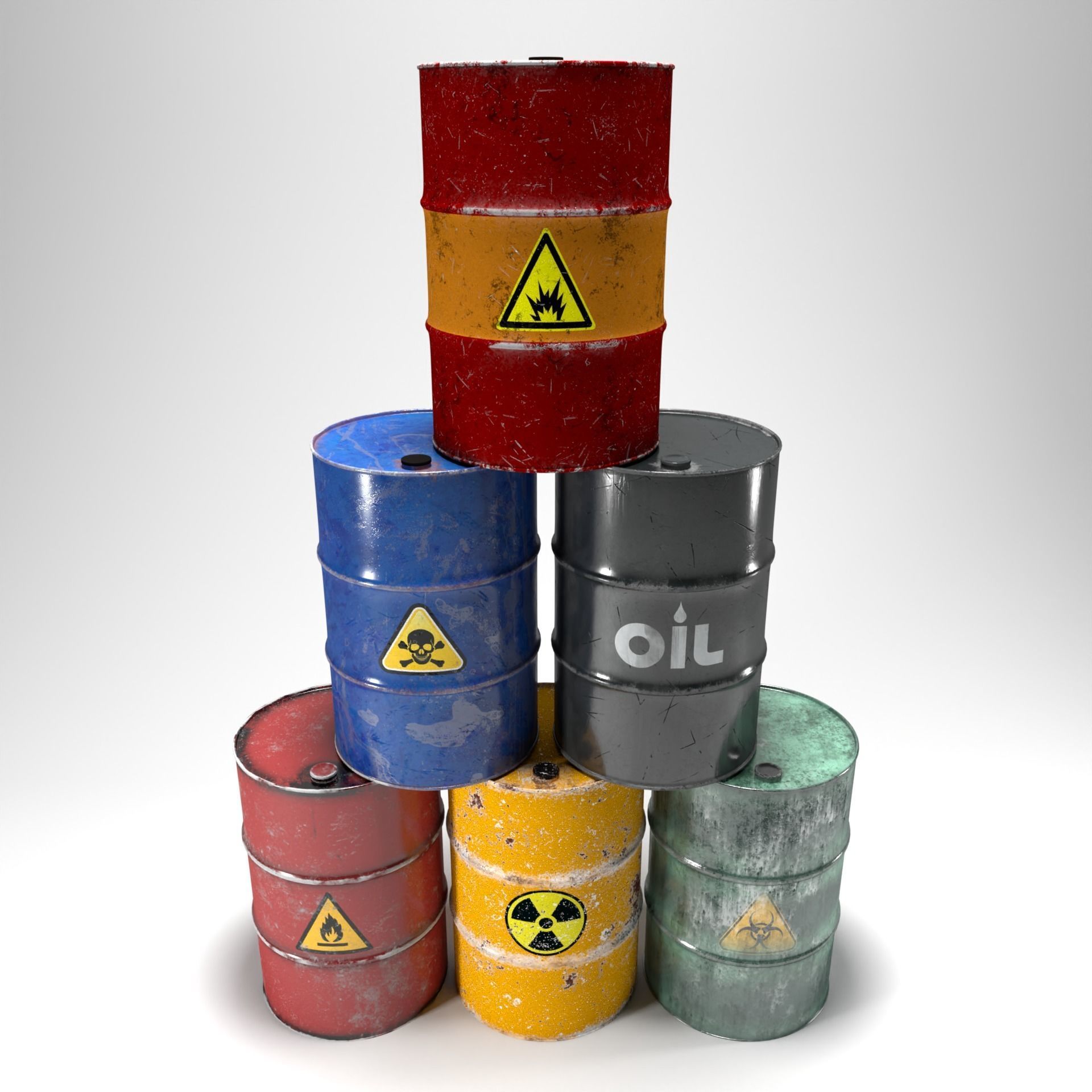 Damaged Barrels Pack Low-poly 3D model_1