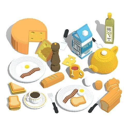 Voxel Breakfast 26 Items Low-poly 3D model